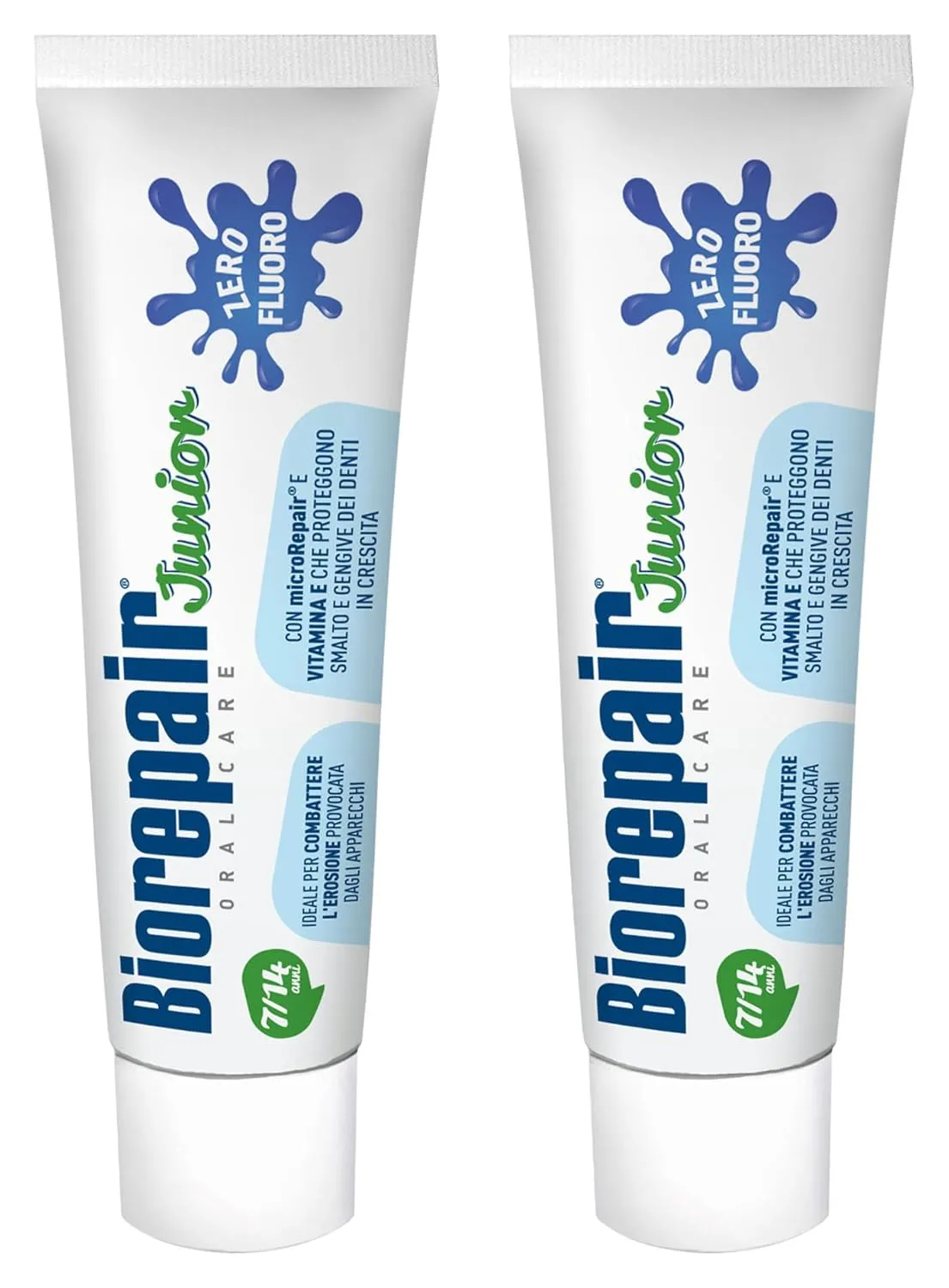 Biorepair: Oral Care Junior 7-14 Years Toothpaste, Fluoride Free, with Mint Extract - 2.53 Fluid Ounces (75ml) Tubes (Pack of 2) [ Italian Import ]