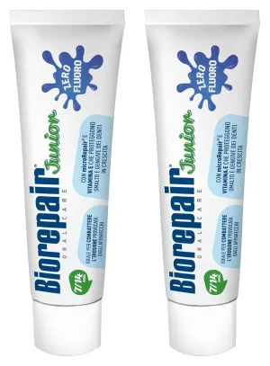 Biorepair: Oral Care Junior 7-14 Years Toothpaste, Fluoride Free, with Mint Extract - 2.53 Fluid Ounces (75ml) Tubes (Pack of 2) [ Italian Import ]