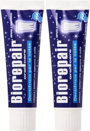 Biorepair: "Dentifricio per la Notte" (Intensive Night Repair) Toothpaste with microRepair * 2.5 Fluid Ounce (75ml) Tube (Pack of 2) * [ Italian Import ]