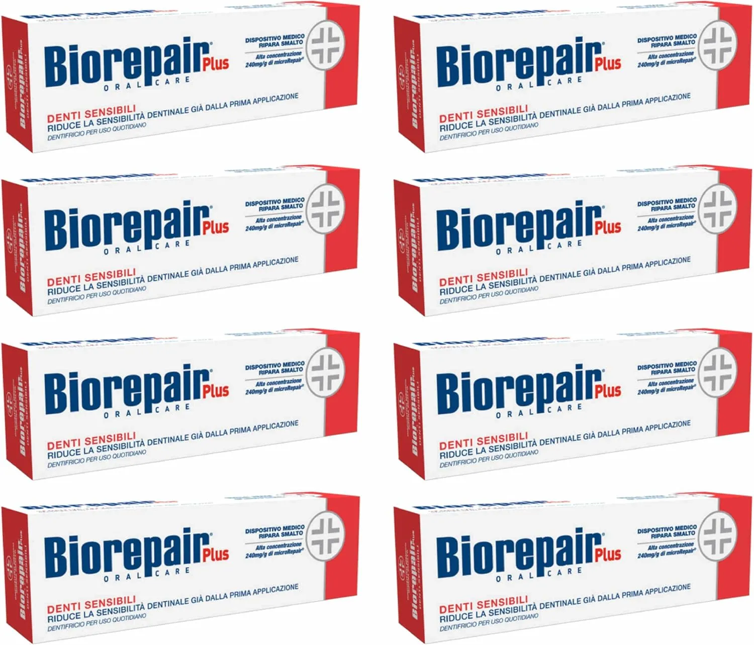 Biorepair Sensitive Teeth Daily Toothpaste - 2.54 Fluid Ounces (75ml) Tubes (Pack of 8) [ Italian Import ]
