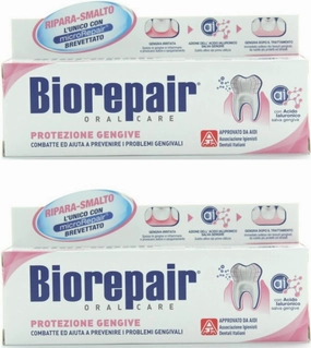 Biorepair: "Protezione Gengive" (Gum Protection) Toothpaste with microRepair * 2.5 Fluid Ounce (75ml) Tube (Pack of 2) * [ Italian Import ]
