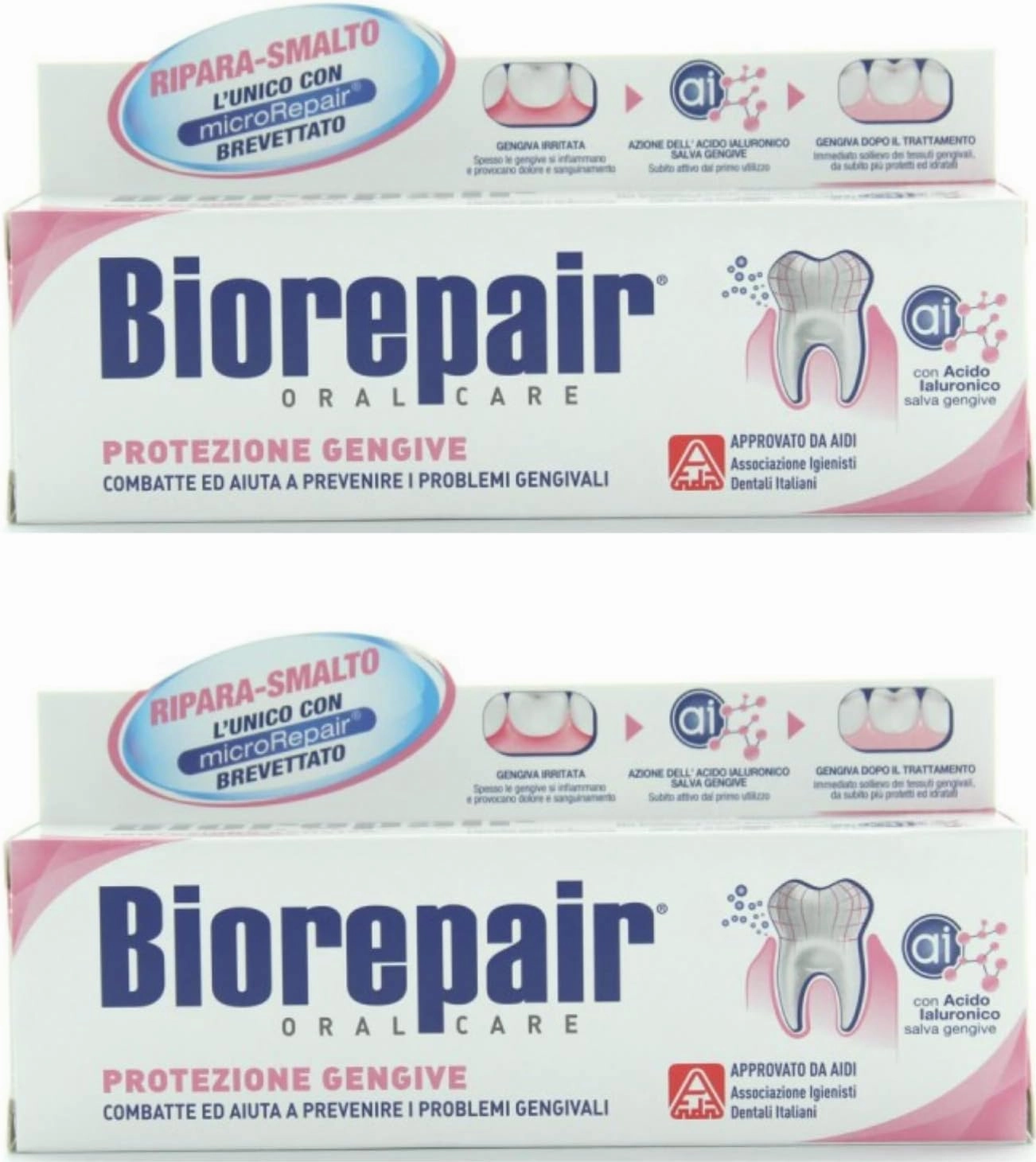Biorepair: "Protezione Gengive" (Gum Protection) Toothpaste with microRepair * 2.5 Fluid Ounce (75ml) Tube (Pack of 2) * [ Italian Import ]