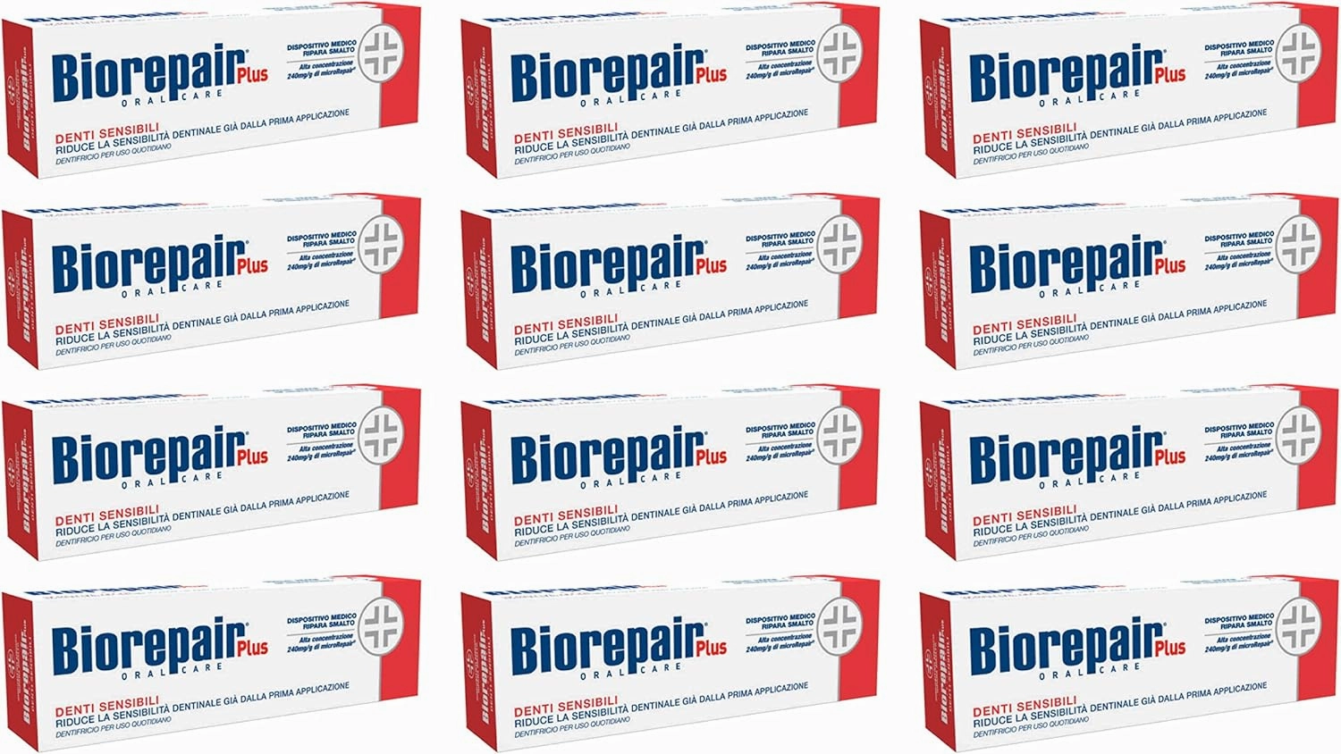 Biorepair Sensitive Teeth Daily Toothpaste - 2.54 Fluid Ounces (75ml) Tubes (Pack of 12) [ Italian Import ]