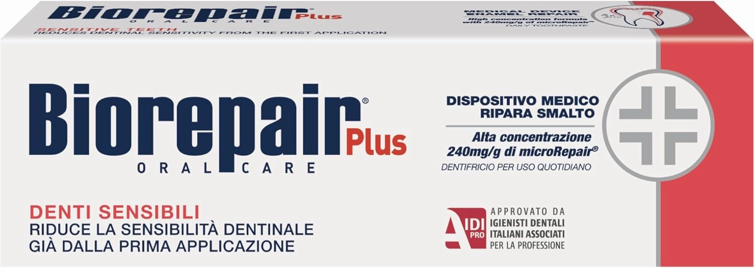 Biorepair Sensitive Teeth Daily Toothpaste - 2.54 Fluid Ounces (75ml) Tubes (Pack of 3) [ Italian Import ]