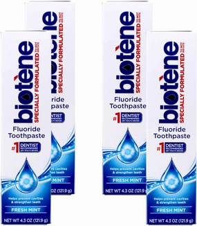 Biotene Fluoride Toothpaste, Fresh Mint, 4.3 oz Tubes - (Pack of 4)