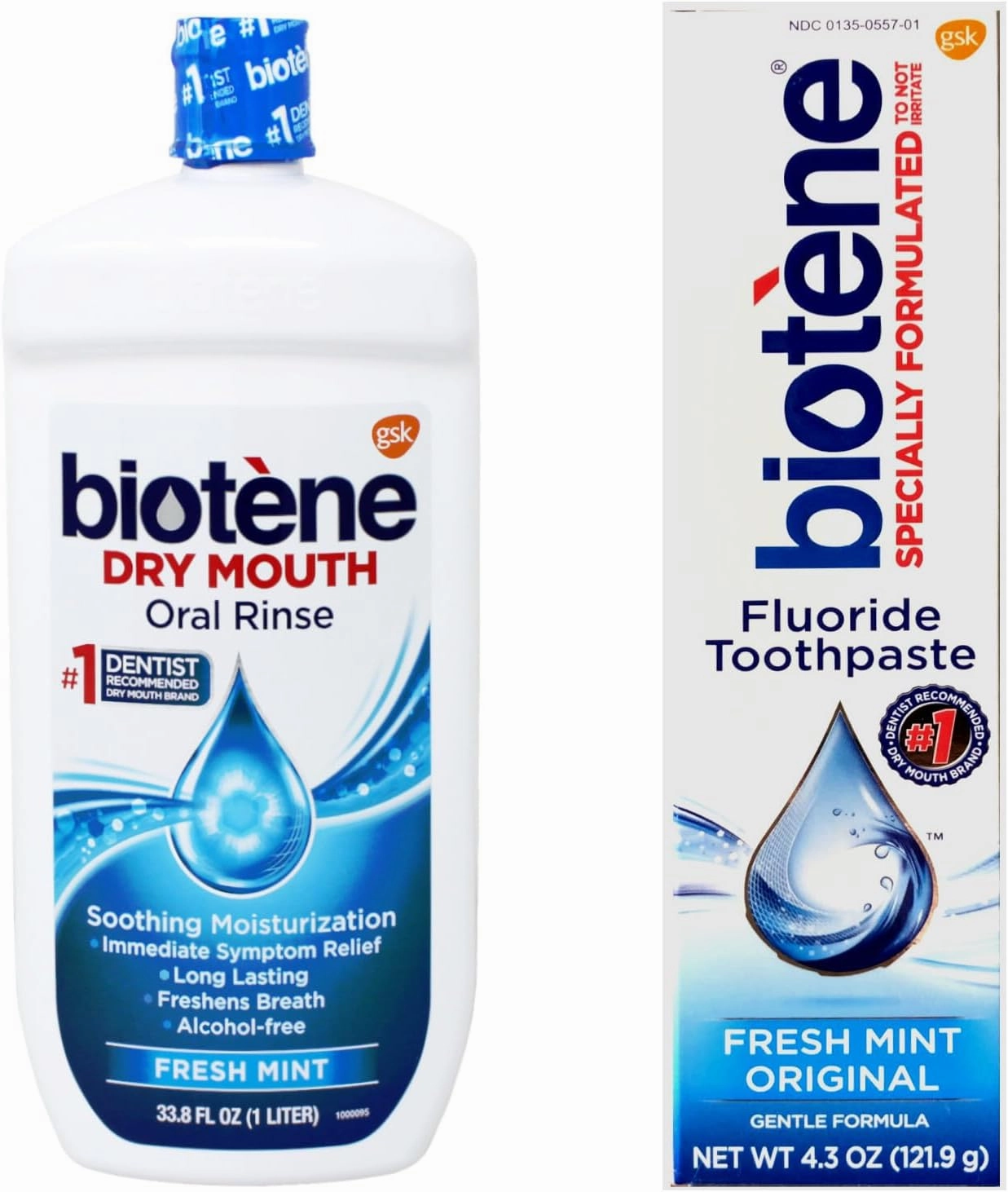 Biotene Fresh Mint Mouthwash & Toothpaste Kit: Includes Dry Mouth Oral Rinse Mouthwash 33.8 oz & Fluoride Toothpaste 4.3 oz