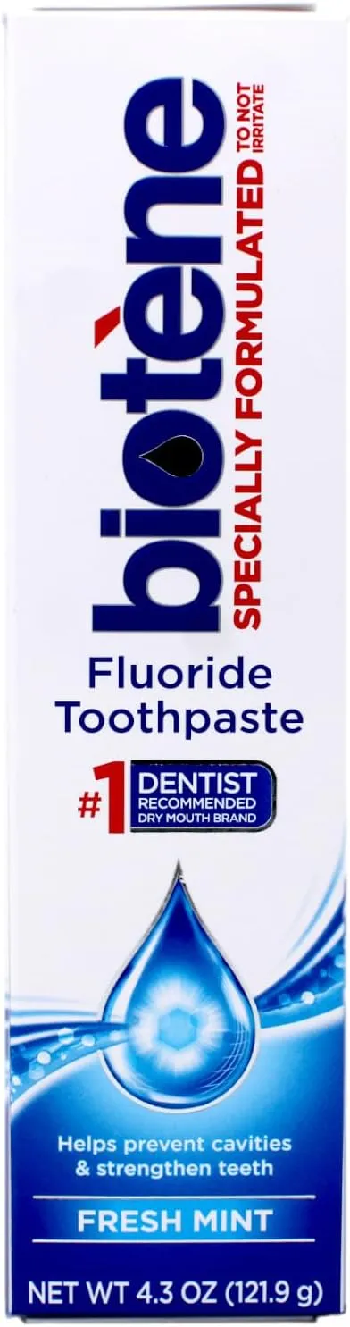 biotène Gentle Formula Fluoride Toothpaste, Fresh Mint 4.3 oz ( Pack of 3), (PPAX1366750)