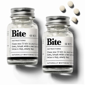 Bite Whitening Toothpaste Tablets – Nano Hydroxyapatite & Xylitol (Mint) | Sensitive Teeth Friendly | No Fluoride, Vegan, Cruelty-Free | Travel-Size | 2 Bottles (124 Bits) | Made in USA