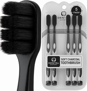 Black Charcoal Toothbrush Ultra Soft for Sensitive Gums - Teeth Whitening Brush for Adults & Children [Extra Family Pack] Super Soft Tip Bristles