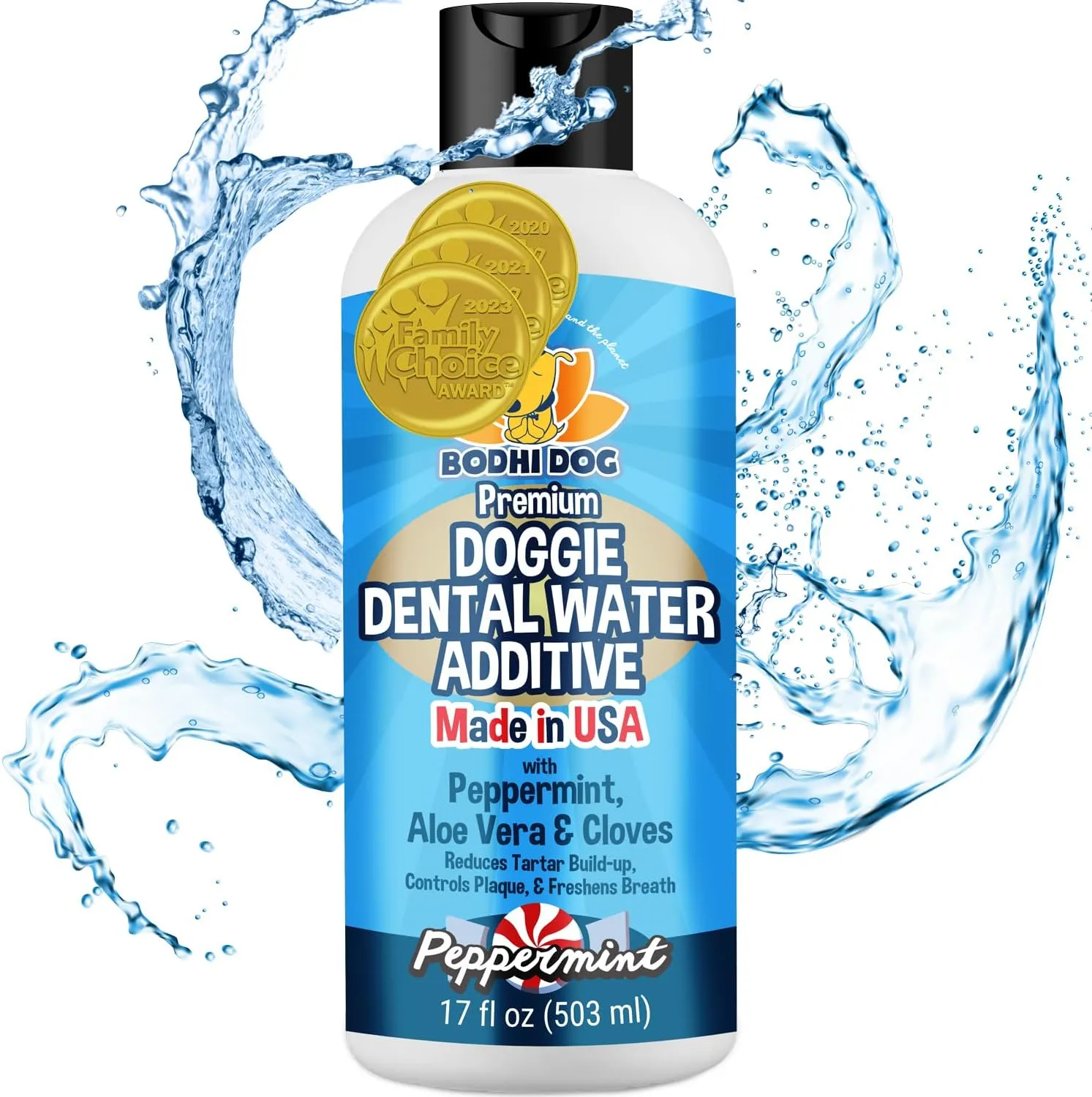 Bodhi Dog Peppermint Dental Dog Water Additive - Dental Water Additive for Dogs & Pets - Teeth, Breath & Healthy Gums - Freshens Breath & Reduces Tartar Build Up - Oral Care Cleaner- Made in USA, 17oz