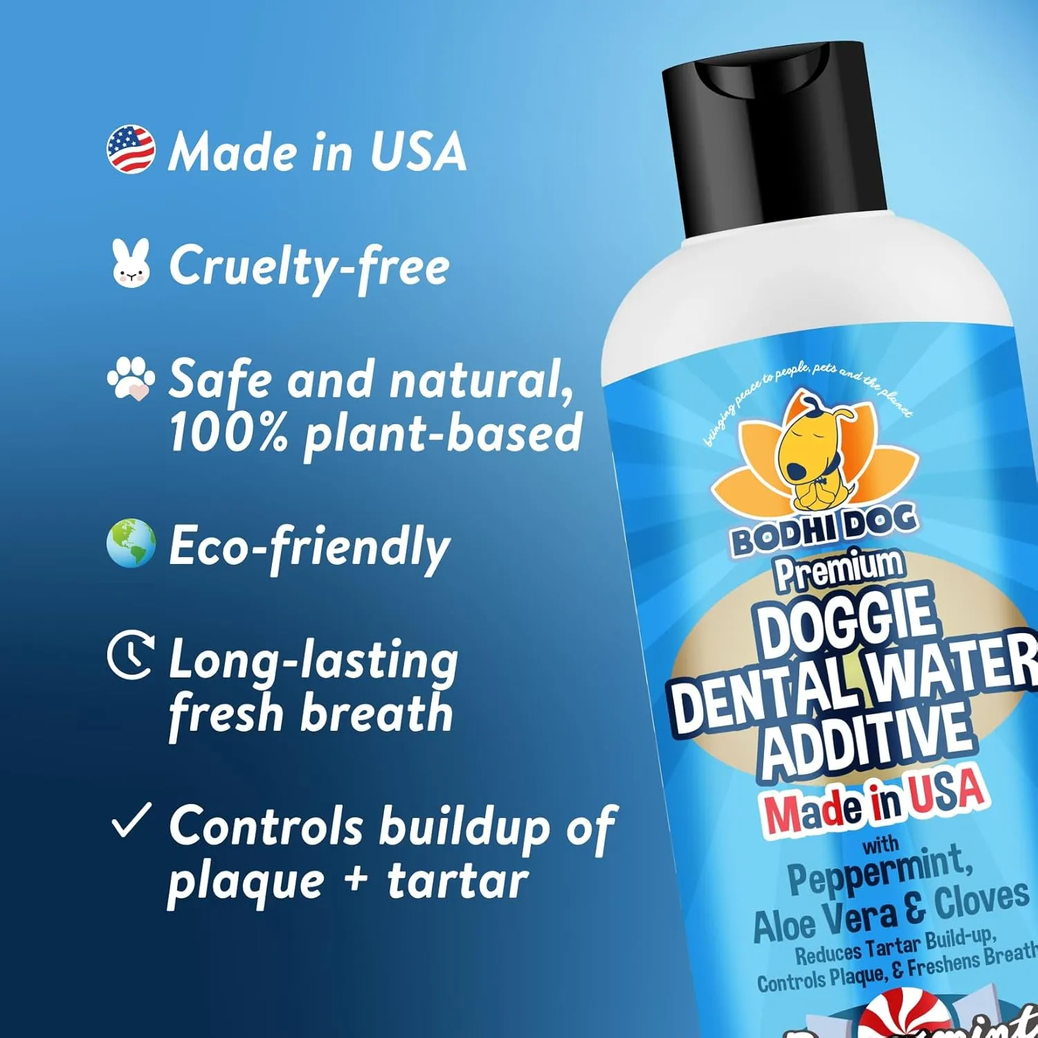 Bodhi Dog Peppermint Dental Dog Water Additive - Dental Water Additive for Dogs & Pets - Teeth, Breath & Healthy Gums - Freshens Breath & Reduces Tartar Build Up - Oral Care Cleaner- Made in USA, 17oz