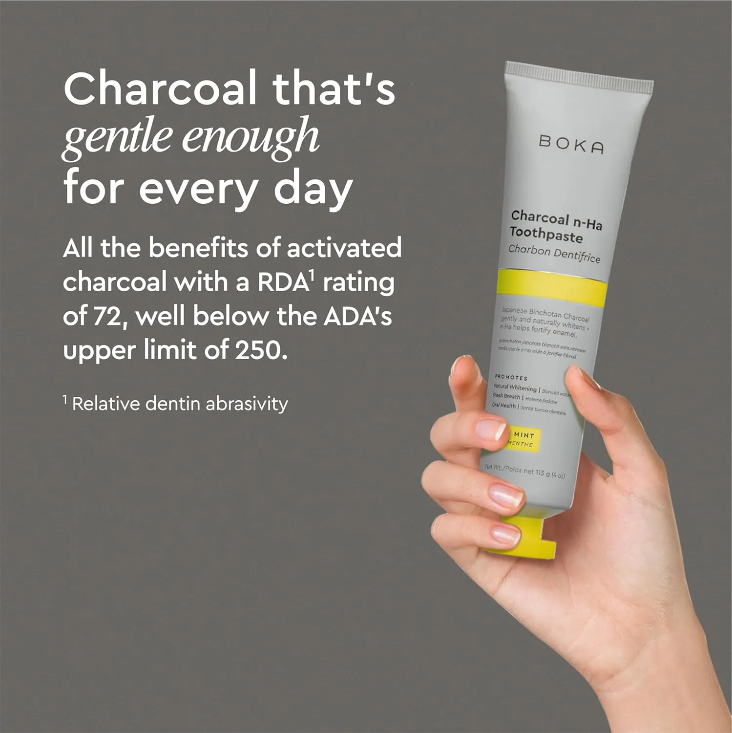 Boka Charcoal Fluoride Free Toothpaste Nano Hydroxyapatite, Helps Remineralize, Appropriate for Sensitive Teeth, Whitening - for Adult, Kids Oral Care - Yuzu Mint Flavor, 4 Fl Oz 3Pk