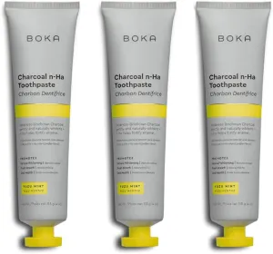 Boka Charcoal Fluoride Free Toothpaste Nano Hydroxyapatite, Helps Remineralize, Appropriate for Sensitive Teeth, Whitening - for Adult, Kids Oral Care - Yuzu Mint Flavor, 4 Fl Oz 3Pk