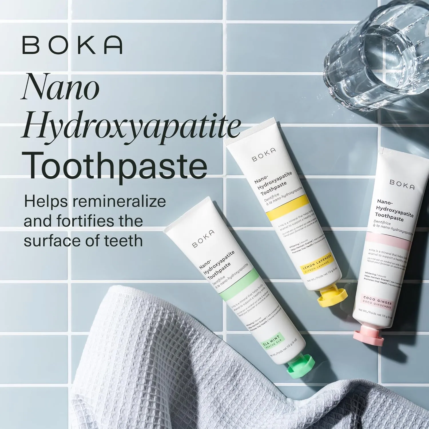 Boka Fluoride Free Toothpaste Nano Hydroxyapatite, Helps Remineralize, Appropriate for Sensitive Teeth, Whitening - for Adult, Kids Oral Care - Ela Mint, Coco Ginger, Lemon Lavender Flavor, 3 Pieces
