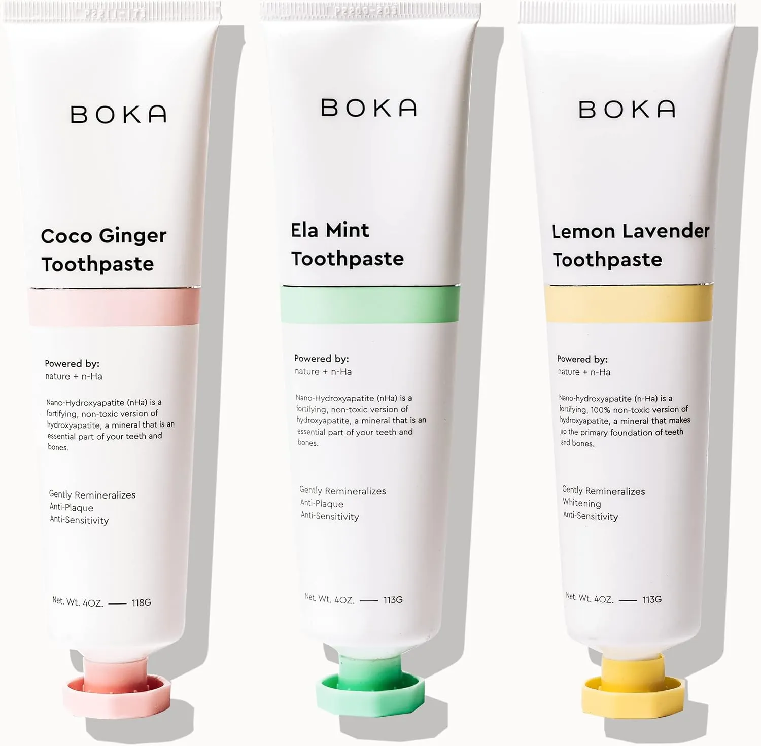 Boka Fluoride Free Toothpaste Nano Hydroxyapatite, Helps Remineralize, Appropriate for Sensitive Teeth, Whitening - for Adult, Kids Oral Care - Ela Mint, Coco Ginger, Lemon Lavender Flavor, 3 Pieces