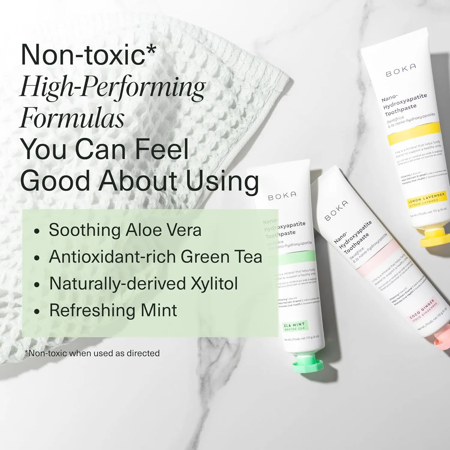 Boka Fluoride Free Toothpaste Nano Hydroxyapatite, Helps Remineralize, Appropriate for Sensitive Teeth, Whitening - for Adult, Kids Oral Care - Ela Mint, Coco Ginger, Lemon Lavender Flavor, 3 Pieces