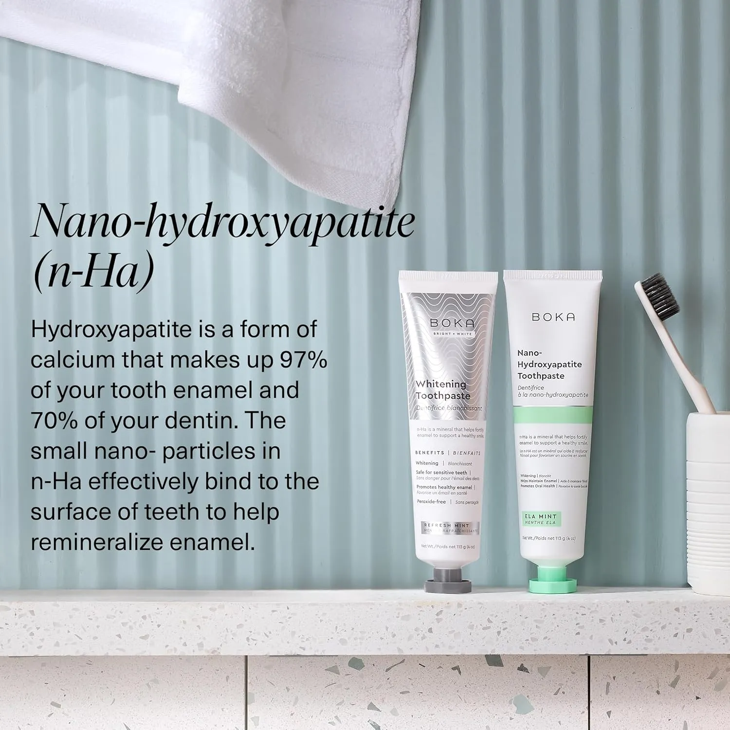 Boka Fluoride Free Toothpaste Nano Hydroxyapatite, Helps Remineralize, Appropriate for Sensitive Teeth, Whitening - for Adult, Kids Oral Care - Refresh Mint Flavor, 4 Fl Oz 1Pk