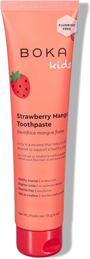 Boka Fluoride Free Toothpaste Nano Hydroxyapatite, Helps Remineralize, Appropriate for Sensitive Teeth, Whitening - for Adult, Kids Oral Care - Strawberry Mango Flavor, 4oz 1Pk - US Manufactured