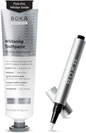 Boka Fluoride Free Toothpaste - Nano Hydroxyapatite, Refresh Mint 4oz and Express Glow Teeth Whitening Pen
