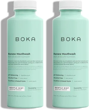 Boka Renew Mouth Wash for Adults - Mouthwash Alcohol Free, Mouth Rinse Fluoride Free Mouthwash, Freshens Breath, Oral Rinse Mouthwash No Alcohol, Mouth Wash for Gums, Mouthwash Gum Health, 2pack
