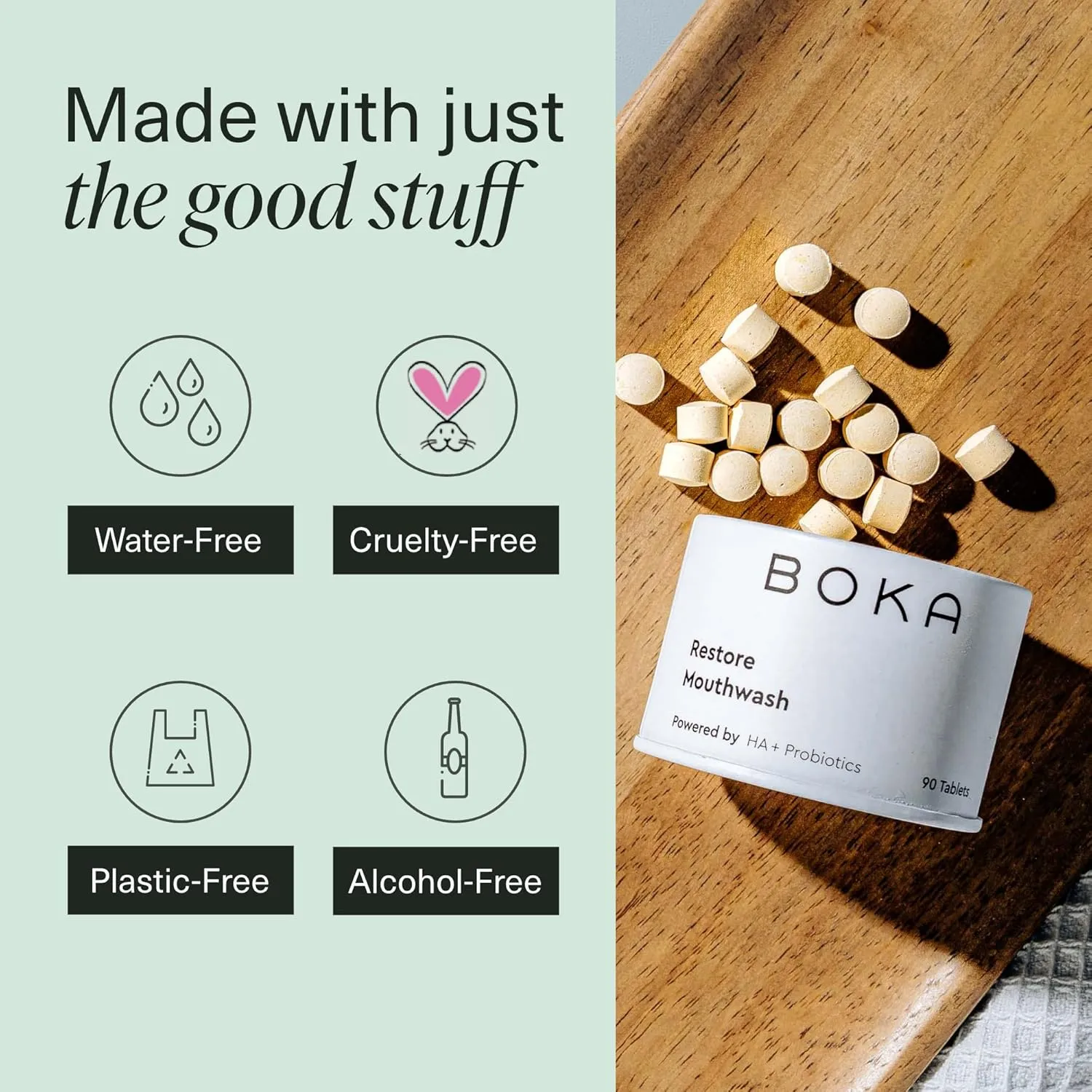 Boka Travel Size Mouthwash Tablets - Hydroxyapatite, Fluoride Free & Alcohol Free - Chewable Tablets to Freshen Breath, Kill Odor Quickly & Helps Remineralize Teeth - (Pack of 2, 90 Pcs, Mint)