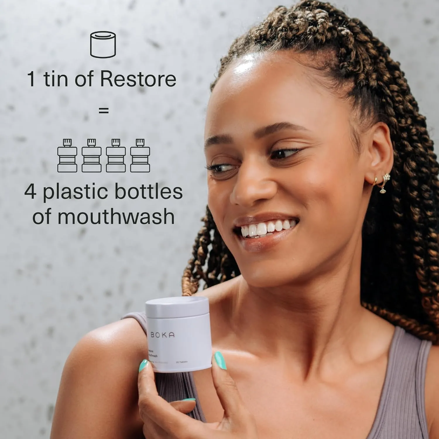 Boka Travel Size Mouthwash Tablets - Hydroxyapatite, Fluoride Free & Alcohol Free - Chewable Tablets to Freshen Breath, Kill Odor Quickly & Helps Remineralize Teeth - (Pack of 2, 90 Pcs, Mint)