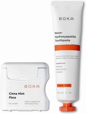Boka Cinnamint Pack, Fluoride Free Toothpaste - Nano Hydroxyapatite - Cinna Mint 30 Yards, Woven Dental Floss