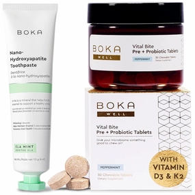 Boka Fluoride Free Toothpaste - Nano Hydroxyapatite - Ela Mint 4oz and Vital Bite Oral Pre   Probiotics Peppermint, 30ct