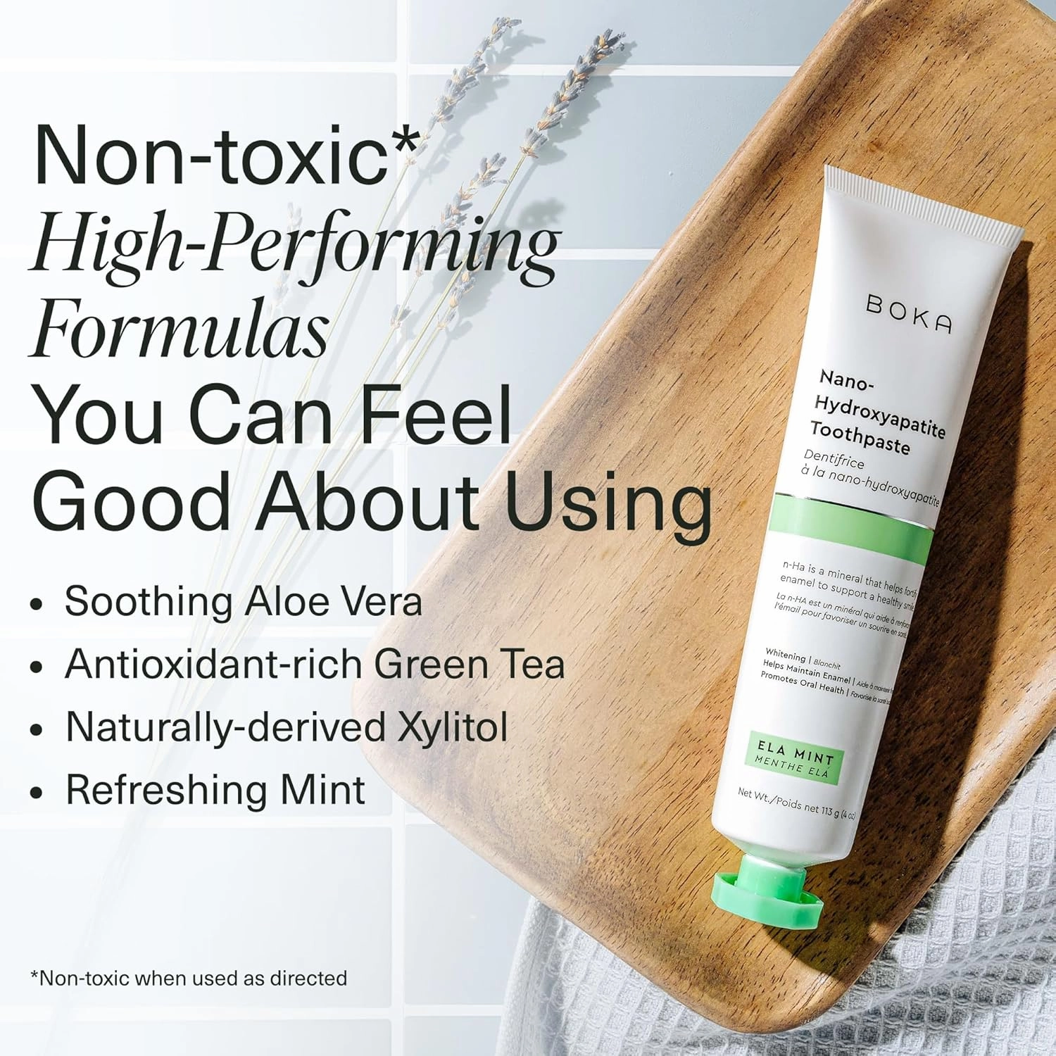 Boka Fluoride Free Toothpaste Nano Hydroxyapatite, Helps Remineralize, Appropriate for Sensitive Teeth, Whitening - for Adult, Kids Oral Care - Ela Mint Flavor, 4 Fl Oz 3Pk - US Manufactured