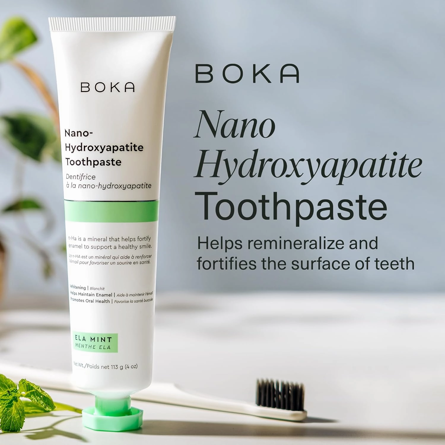 Boka Fluoride Free Toothpaste Nano Hydroxyapatite, Helps Remineralize, Appropriate for Sensitive Teeth, Whitening - for Adult, Kids Oral Care - Ela Mint Flavor, 4 Fl Oz 3Pk - US Manufactured