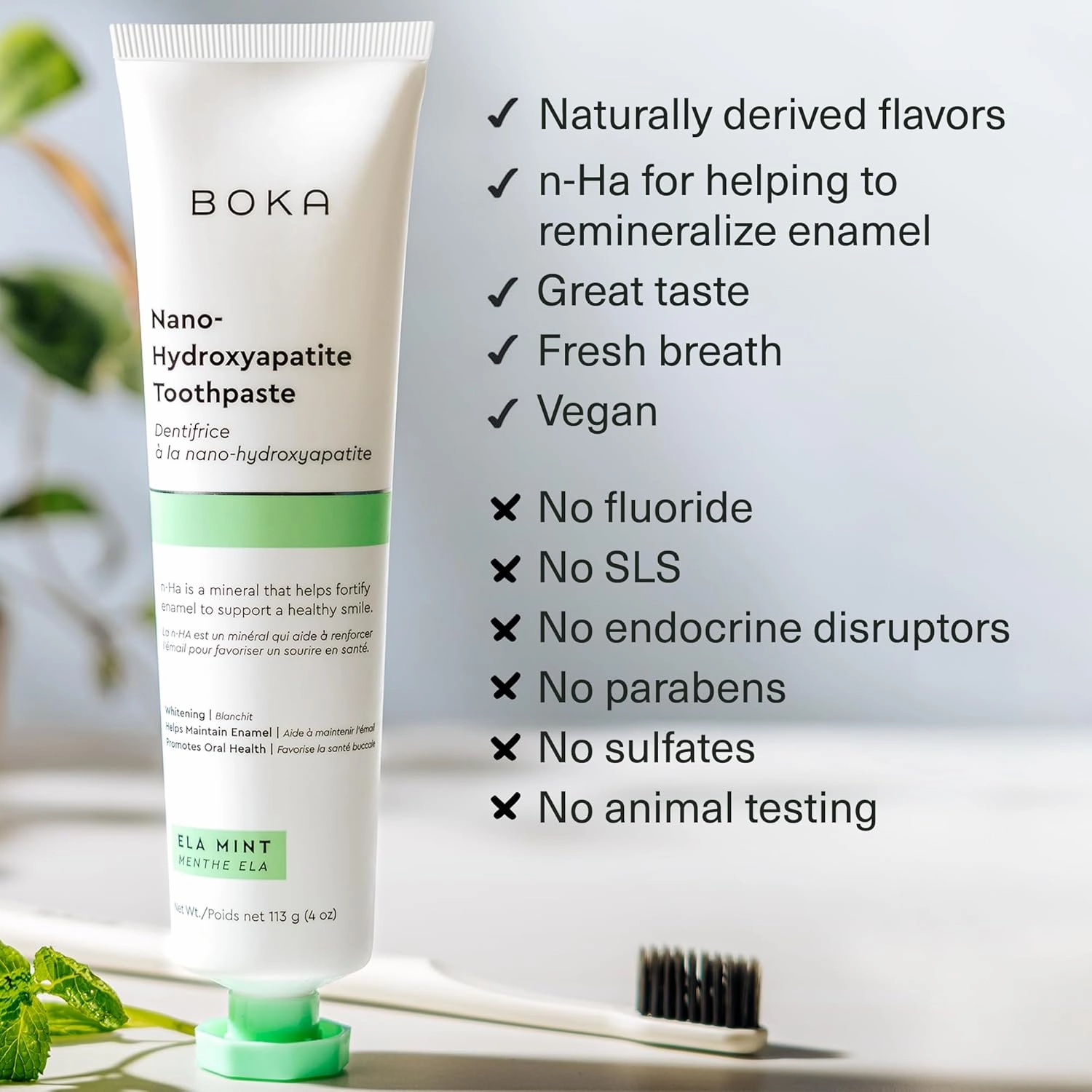 Boka Fluoride Free Toothpaste Nano Hydroxyapatite, Helps Remineralize, Appropriate for Sensitive Teeth, Whitening - for Adult, Kids Oral Care - Ela Mint Flavor, 4 Fl Oz 3Pk - US Manufactured
