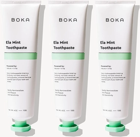 Boka Fluoride Free Toothpaste Nano Hydroxyapatite, Helps Remineralize, Appropriate for Sensitive Teeth, Whitening - for Adult, Kids Oral Care - Ela Mint Flavor, 4 Fl Oz 3Pk - US Manufactured