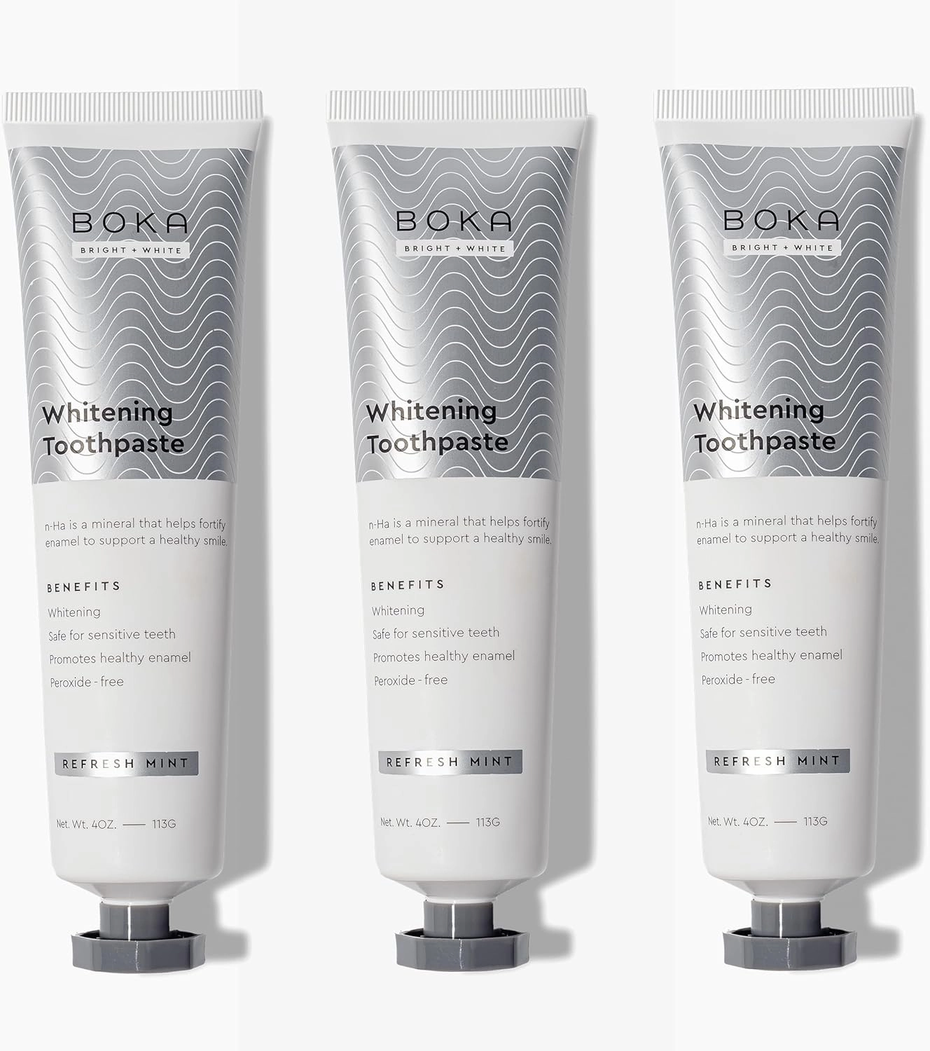Boka Fluoride Free Toothpaste Nano Hydroxyapatite, Helps Remineralize, Appropriate for Sensitive Teeth, Whitening - for Adult, Kids Oral Care - Refresh Mint Flavor, 4 Fl Oz 3Pk
