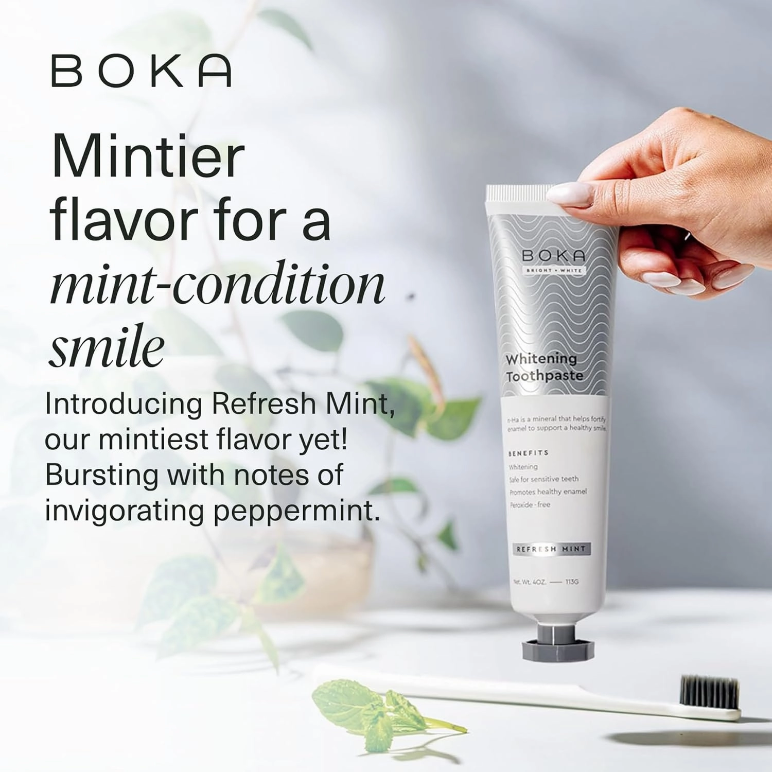 Boka Fluoride Free Toothpaste Nano Hydroxyapatite, Helps Remineralize, Appropriate for Sensitive Teeth, Whitening - for Adult, Kids Oral Care - Refresh Mint Flavor, 4 Fl Oz 3Pk
