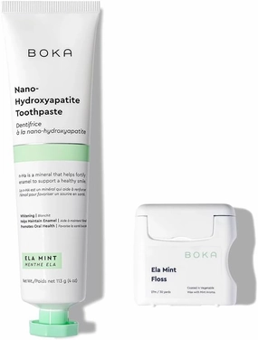 Boka Toothpaste   Floss Bundle, Ela Mint Nano-Hydroxyapatite, Fluoride-Free Remineralizing Toothpaste, 4oz 1Pk   Teflon-Free, Petroleum-Free Woven Dental Floss w/Natural Vegetable Wax, 30 Yards 1Pk