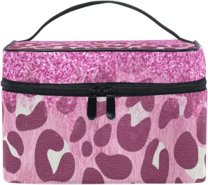 Bright Pink Leopard Prints Cosmetic Bags Large Makeup Organizer Travel Toiletry Case for Women