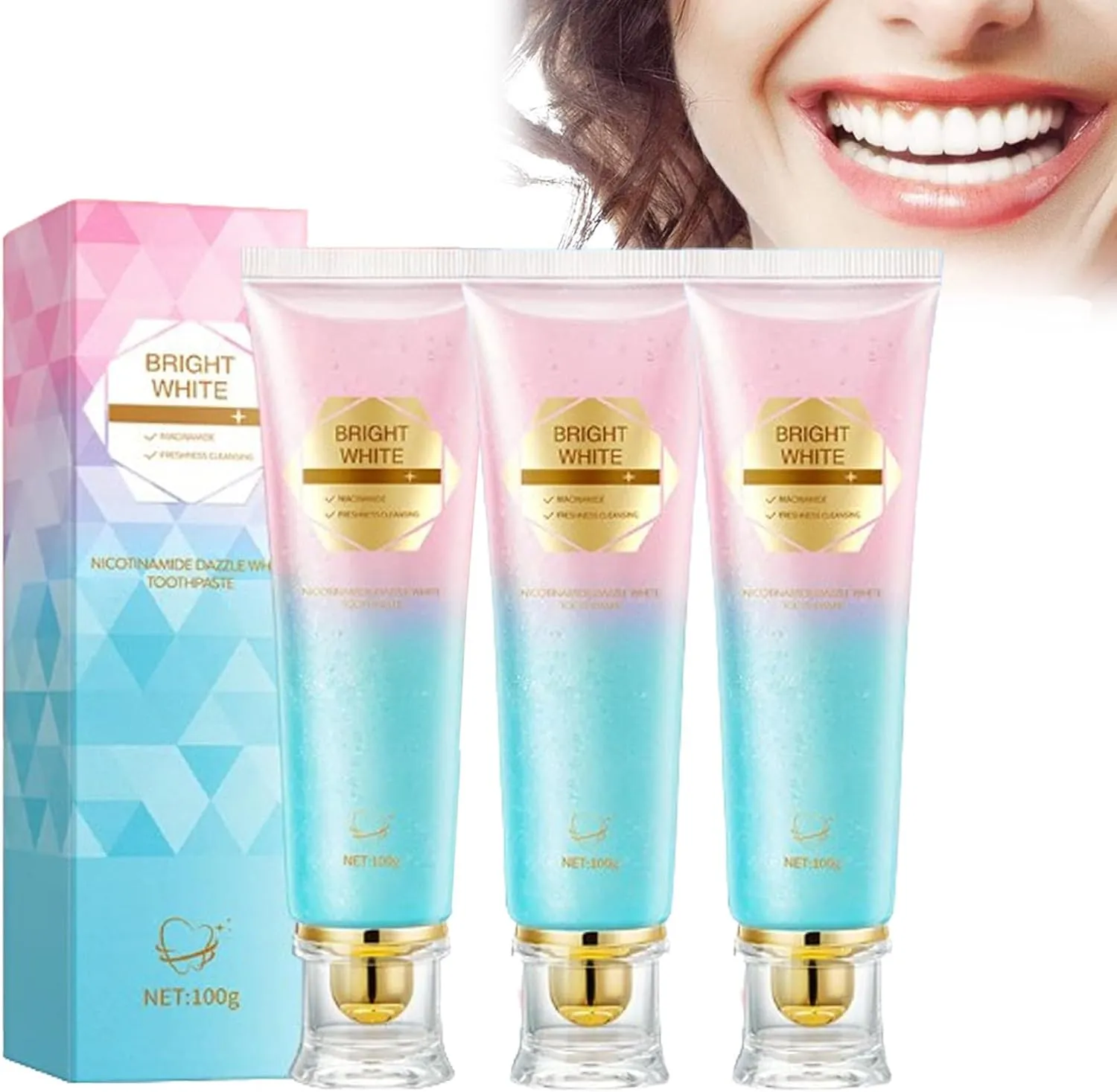 Bright White Toothpaste, Strictrigid Niacinamide Toothpaste, Niacinamide Whitening 𝐓𝐨𝐨𝐭𝐡𝐩𝐚𝐬𝐭𝐞 for Healthier, Whiter Teeth (3 Pcs)