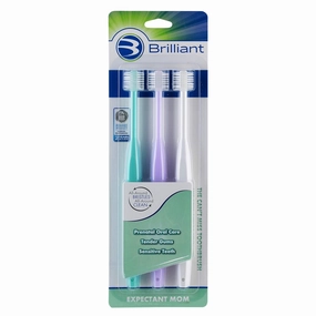 Brilliant Oral Care Expectant Mom Toothbrush, a Pregnancy Must Have with Gentle, Extra Soft Bristles, Round Head for Sensitive Teeth and Gums, Assorted Colors, 3 Pack