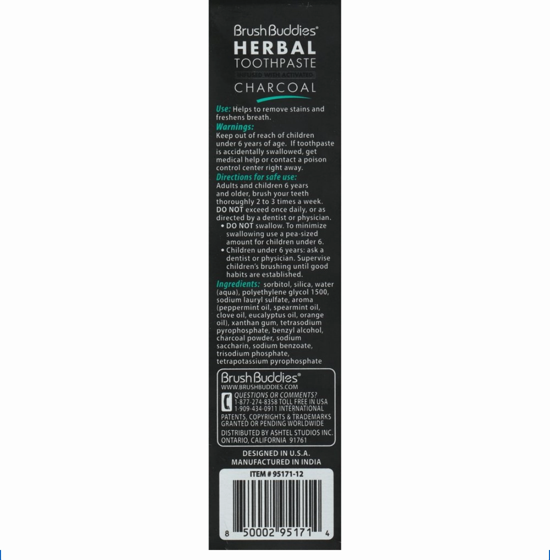 Brush Buddies Herbal Toothpaste Activated Charcoal Mint Fluoride Free