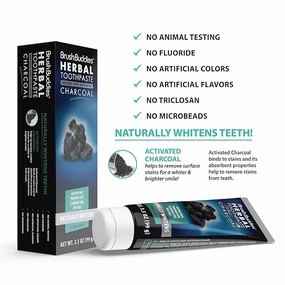 Brush Buddies Herbal Toothpaste with Activated Charcoal, Whitening Toothpaste, Charcoal Toothpaste for Whitening Teeth - Cool Mint Oral