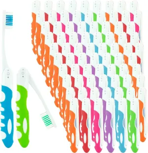 Bulk Portable Toothbrushes, Individually Wrapped, Manual Disposable Travel Toothbrush Set for Adults, Medium Soft Large Head, Multi Color Travel Toothbrush Kit (100 Pack - Medium)