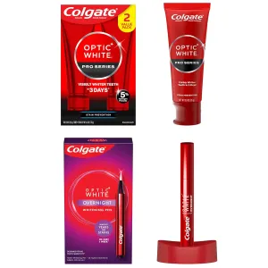 Bundle of Colgate Optic White Pro Series Whitening Toothpaste with 5% Hydrogen Peroxide, 2 Pack   Overnight Teeth Whitening Pen, 35 Nightly Treatments
