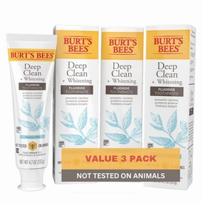 Burt's Bees Toothpaste, Natural Flavor, Fluoride Toothpaste Deep Clean   Whitening, Mountain Mint, 4.7 oz each , (Pack of 3)