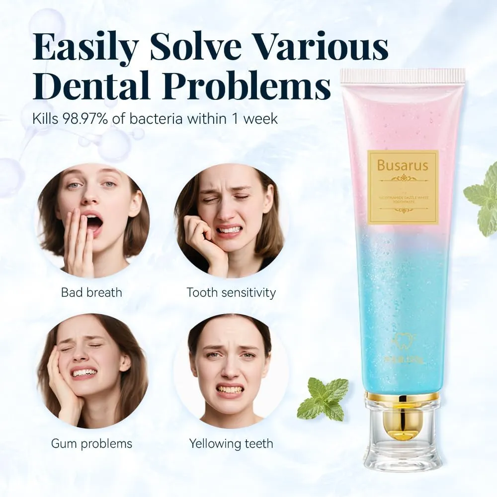 Busarus Toothpaste, Busarus Niacinamide Whitening Toothpaste, Fluoride-Free Whitening, with Coconut Oil & Xylitol, Freshen Breath (2)