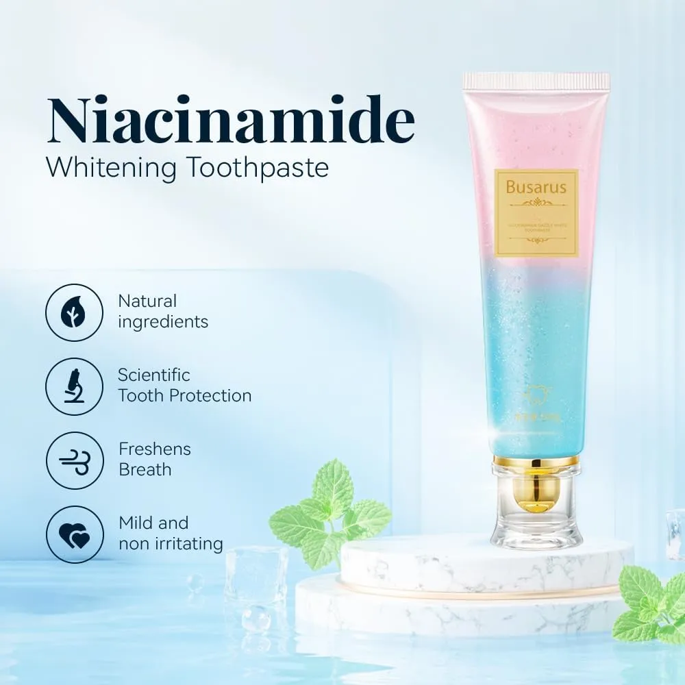 Busarus Toothpaste, Busarus Niacinamide Whitening Toothpaste, Fluoride-Free Whitening, with Coconut Oil & Xylitol, Freshen Breath (2)