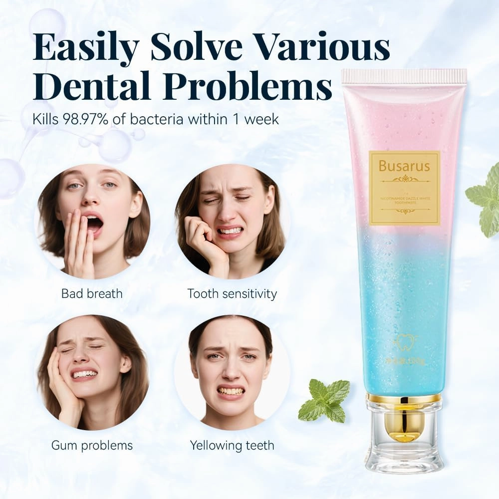 Busarus Toothpaste, Busarus Niacinamide Whitening Toothpaste, Fluoride-Free Whitening, with Coconut Oil & Xylitol, Freshen Breath (1)