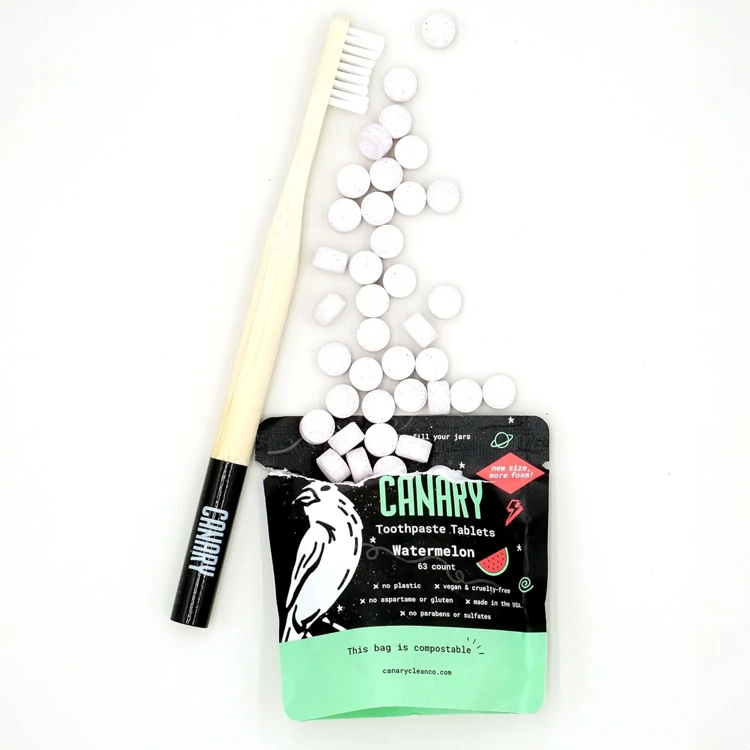 Canary Nano Hydroxyapatite Toothpaste Tablets Watermelon- Remineralizing, Fluoride Free, All Natural Tabs with Xylitol - Great for Kids, Plastic Free - 189 Count