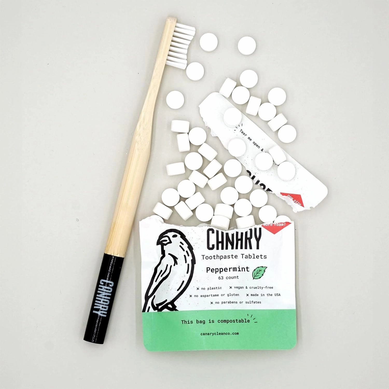 Canary Nano Hydroxyapatite Toothpaste Tablets Peppermint - Remineralizing, Fluoride Free, All Natural Tabs with Xylitol - Great for Travel, Plastic Free - 240 Count