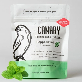 Canary Nano Hydroxyapatite Toothpaste Tablets Peppermint - Remineralizing, Fluoride Free, All Natural Tabs with Xylitol - Great for Travel, Plastic Free - 240 Count