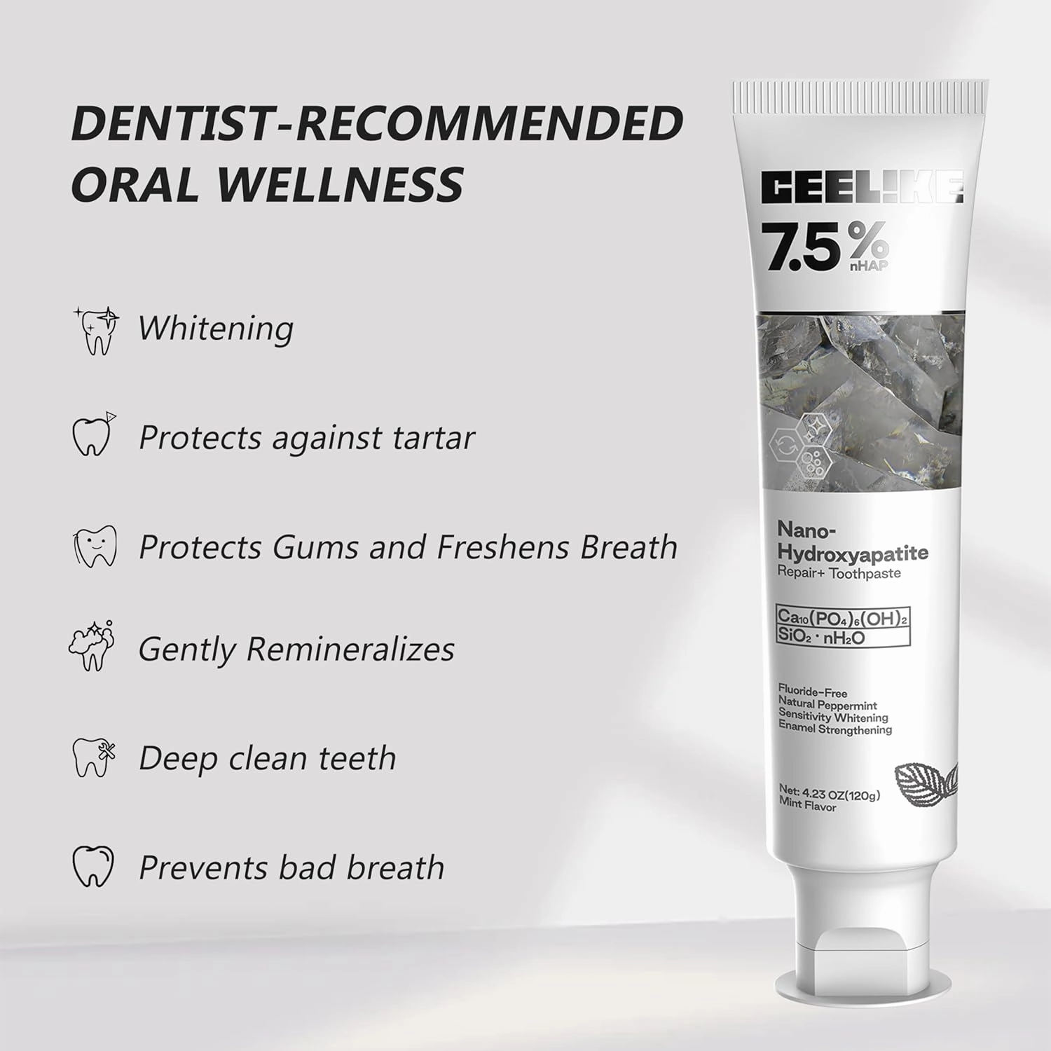 CEELIKE Hydroxyapatite Toothpaste for Advanced Enamel Protection, Gentle and Effective Formula, Fluoride-Free Toothpaste for Sensitive Teeth, 4.23oz (2)